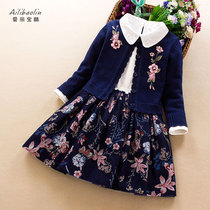  Girls 2021 autumn new suit dress spring and autumn Western style long-sleeved childrens girl princess skirt two-piece set