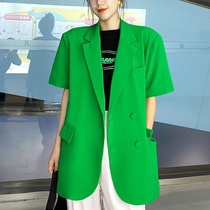 New Korean version of loose double-breasted solid color blazer summer short sleeve temperament fresh age age suit jacket women