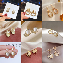 s925 silver needle Korean version of the high-end temperament new earrings geometric opal earrings fashion new personality earrings