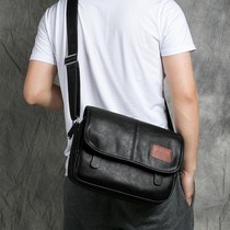 Tide brand leather shoulder bag Mens crossbody bag Japanese casual satchel mens bag travel bag Multi-functional mens bag tide