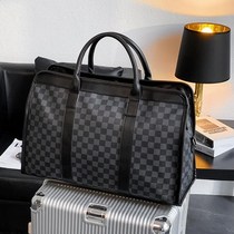 European and American Plaid luggage bag large capacity leather Hand Bag Mens boarding bag shoulder crossbody travel business bag