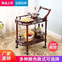  Hotel restaurant food delivery truck Double-decker solid wood wine cart Tea cart Snack cart Cake cart 4s shop mobile cart