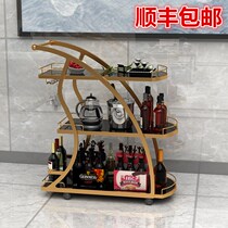 KTV golden three-layer trolley Tea and wine cart Cake shop restaurant Hotel mobile dining car cart Commercial