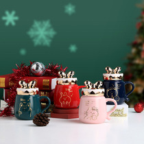 Christmas Ceramic Mug Creative Cartoon Santa Claus Mug with Cover Gift Accompanying Ceramic Cup