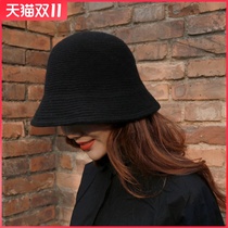 Wool bucket hat female autumn and winter plain retro small basin hat warm Joker Japanese wool knitted short eaves fisherman