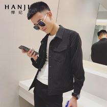 Fashion E-pie spring and autumn coat mens Korean version of the trend handsome spirit guy jacket Net red tide card ruffle handsome stripes