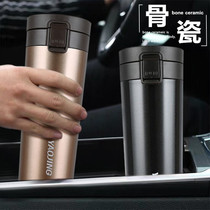 Full ceramic thermos cup custom portable heat insulation bone china liner mens stainless steel double bounce cover car vacuum