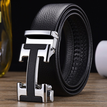 Mens belt Leather automatic buckle belt Korean version of the tide casual middle-aged youth Business cowhide pants with young people