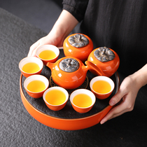 Persimmon things like kung fu tea set home living room simple set ceramic tea tray light luxury modern gift box