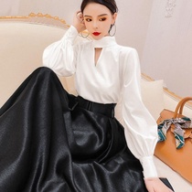 White Long Sleeve Shirt Women 2020 Autumn Light Cooked Two-Piece Dress Long Slim French Ladies Set