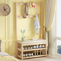 Household hanger Floor bedroom solid wood multifunctional coat rack shoe changer shoe stool integrated home entrance shoe rack