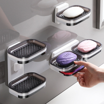 Soap box suction cup wall-mounted creative drain rack household double compartment bathroom double bathroom non-perforated soap rack