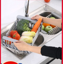 Kitchen sink Dish basket basin drain basket Stainless steel retractable faucet shelf Bowl filter drain rack