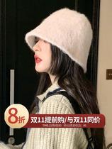 Rabbit fur hat children autumn and winter new Korean version of Joker plush fisherman hat winter big head circumference face small bucket cap tide