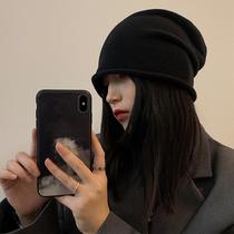 Knitted hat children pile up hat in autumn and winter Japanese black Joker wool big head around Baotou Yuezi cold hat men's tide