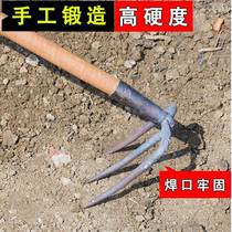 Iron rake three-tooth steel rake rake garden garden garden garden soft soil rake household with four teeth rake grass rake farmtool