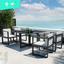 Outdoor patio table and chairs waterproof sunscreen aluminium alloy umbrella combined cast aluminium balcony outdoor suit of vine chair open-air rattan