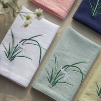 Women's handkerchief cotton embroidered cotton men's antique soft small square birthday gift orchid handkerchief