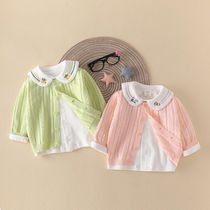 Girl Cardigan sweater coat thin Korean version of baby girl princess hollow knitted air-conditioning shirt summer child spring dress