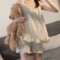 Summer New Pajamas Woman Cotton Cute Cherry Crush Little Hanging Small Hangshirt Cotton Household Cotton Cotton