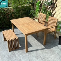 Outdoor patio solid wood table and chairs simple modern anti-corrosive teak wood waterproof and sun-proof hotel Terrace Villa Casual Table and chairs