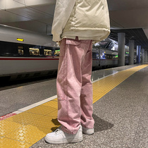 Jeans Mens loose straight cylinder Chains Tide Cards Pants Han Edition Trendy Harbor Wind Tooling Broad-leg Summer Thin Section High Street