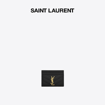 YSL Santa Roland Lady MONNOGRAM Black Fine Grain Textured Jacquard Twine Leather Credit Card Clip