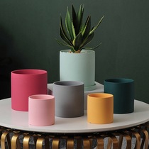 Nordic Morandi colored flowerpot INS ceramic fleshy modern minimalist Green rose straight round colored flowerpot