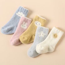 Baby socks winter thickened plus velvet baby socks mink newborns cartoon stockings 0-6 months