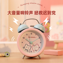 Meng Meng Bear Childrens special alarm clock students use bedside clock mute cute girl heart pink desktop clock metal