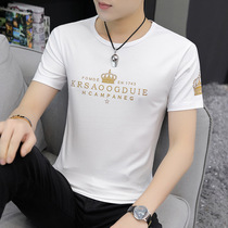Hong Kong trendy brand enhances good image New pure cotton printing casual all-match short-sleeved mens ice silk round t-shirt