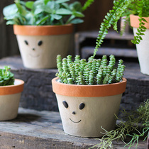 Creative smiley face flowerpot cement flower combination set green rose meat planting balcony courtyard decorations ornaments