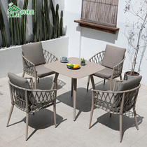 Outdoor table and chair designer rattan dining chair leisure milk tea coffee shop table and chair outdoor courtyard outdoor rattan chair combination