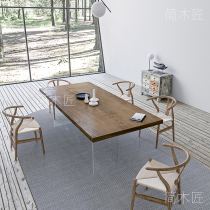 Italian acrylic solid wood table creative minimalist hanging table design log Workbench large board rectangular light luxury