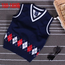 Boys sweater vest 2021 spring and autumn baby 1 children cotton double layer 2 knitwear vneck vest 3-5 years old 6