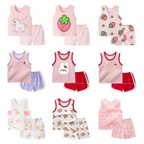 Childrens vest pajamas childrens summer thin 2021 mens summer wear growth cut sleeve hurdles girl cotton set