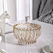 Nordic light luxury style crystal glass sugar jar living room creative modern several cabinets decoration high-grade depiction gold with lid candy box