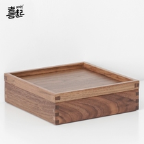 Black walnut desktop grid storage box Wooden snack refreshment box Dry nut snack storage box Tea box with lid