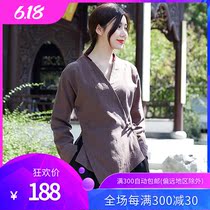 Modified Chinese style tea suit women's suit tea artist Zen top Chinese style vintage cotton and hemp Zen suit of the Republic of China