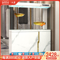 2021 Hanba living room screen light luxury fish tank large household partition super white glass dragon fish tank bottom filter fish tank