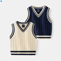 Autumn boys knitted waistcoat top 2021 New Korean Childrens sweater vest pullover base shirt