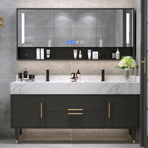  Modern simple rock board double basin bathroom cabinet combination floor intelligent light luxury washbasin bathroom washbasin cabinet