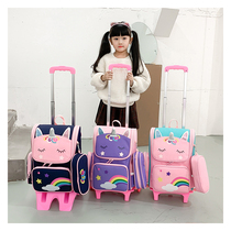 New primary school childrens male and female tie rod schoolbag 1-34-6 grade climbing stairs six wheels waterproof burden reduction Ridge