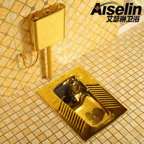 Ceramic water tank Complete set of gold squatting urinals Gold-plated squatting pit squatting toilet squatting urinal stool pool Energy-saving silent deodorant