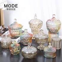 European luxury crystal glass sugar jar storage jar jewelry can candy snack jar home with lid American decorative ornaments