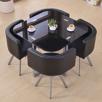 Business Will Guest Brief Modern Casual Milk Tea Shop Reception Negotiation Table And Chairs Combined One Table Four Chairs Tempered Glass