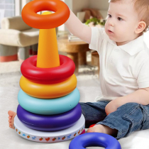 Didianle 6-12 months can bite the tumbler rainbow tower ring infant toys one year old early education puzzle