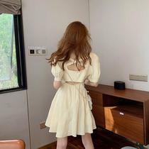 French Platycodon grandiflorum first love sweet little heart skirt bubble sleeve backless 2022 new dress women's summer dress