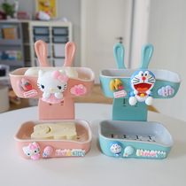 Cute cartoon double soap box non-perforated wall-mounted drain soap box home toilet dormitory soap rack
