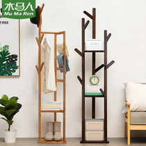 Floor-type solid wood clothes hat rack Home small clothes containing shelf Bedrooms Single-pole hanging hanger door hanging bag rack